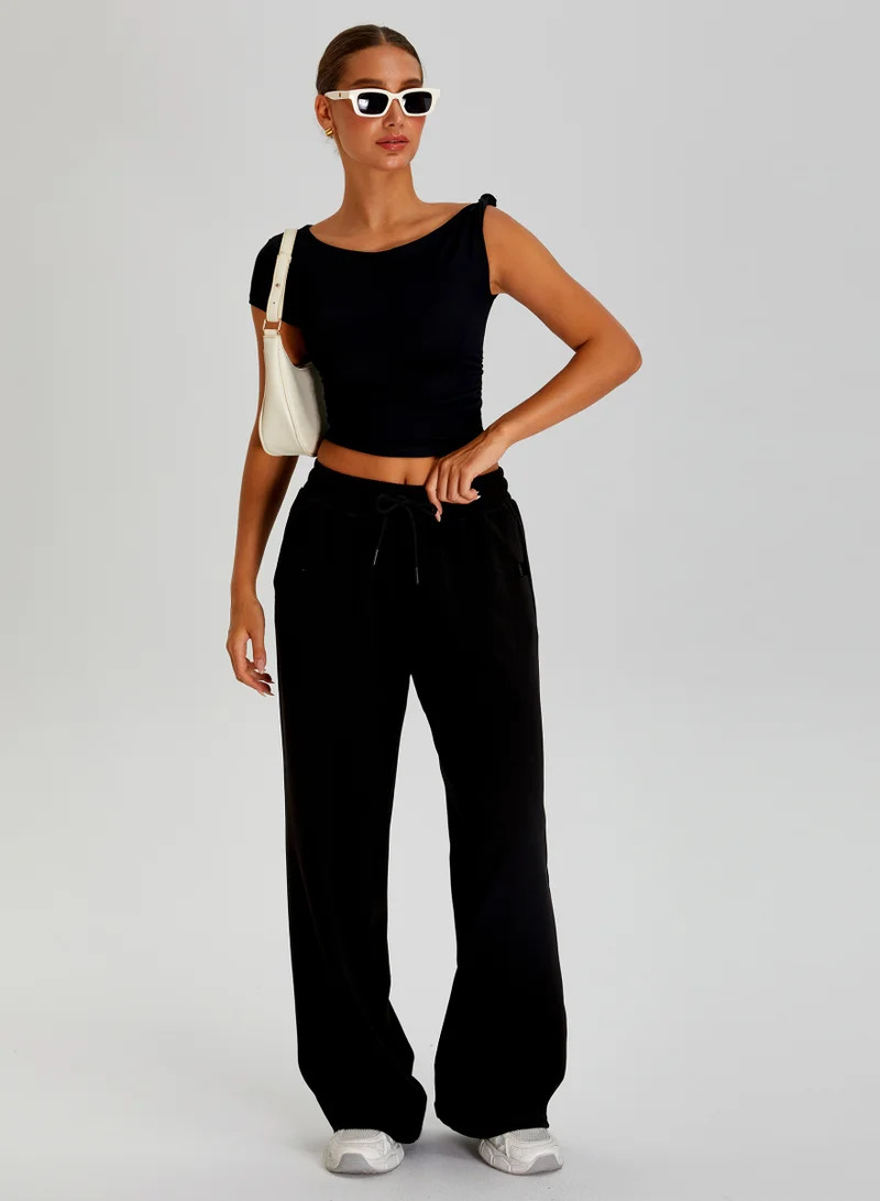 KAWN.YOGA Licorice Black High Waist Wide Leg Joggers for Women | Best Price UAE